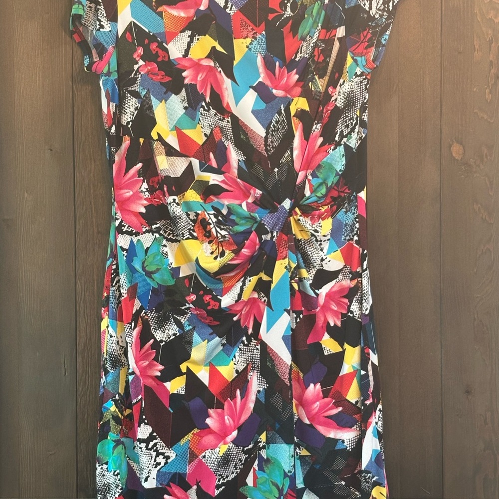 Ellen Tracy Colorful Geometric Floral Midi Dress